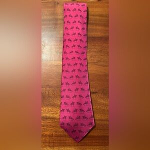 HERMES Necktie Tie Raspberry Pink horse Designer 100% Silk made in France 7951